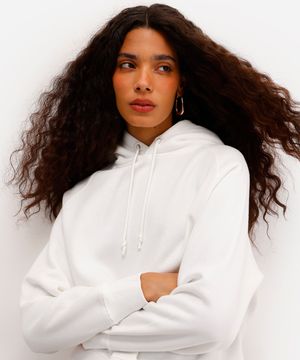 blusão feminino de moletom felpado com capuz off white