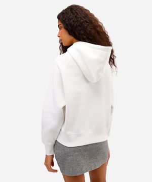 blusão feminino de moletom felpado com capuz off white