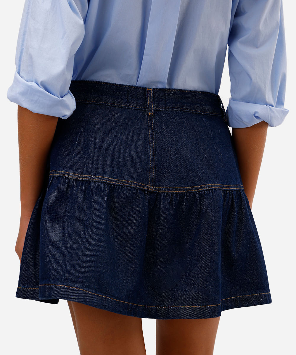 saia curta feminina jeans com recorte azul