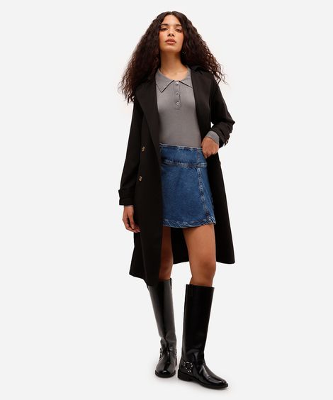 minissaia evasê feminina jeans cintura alta azul