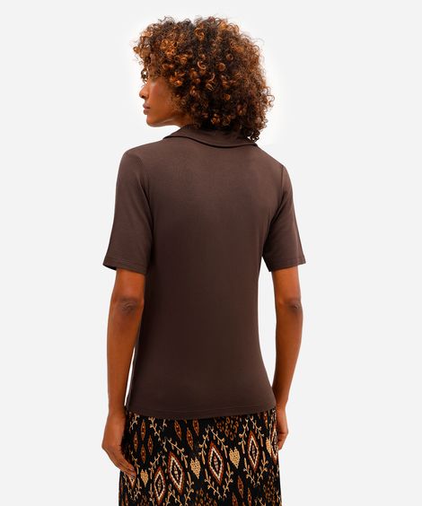 polo feminina de viscose decote v marrom