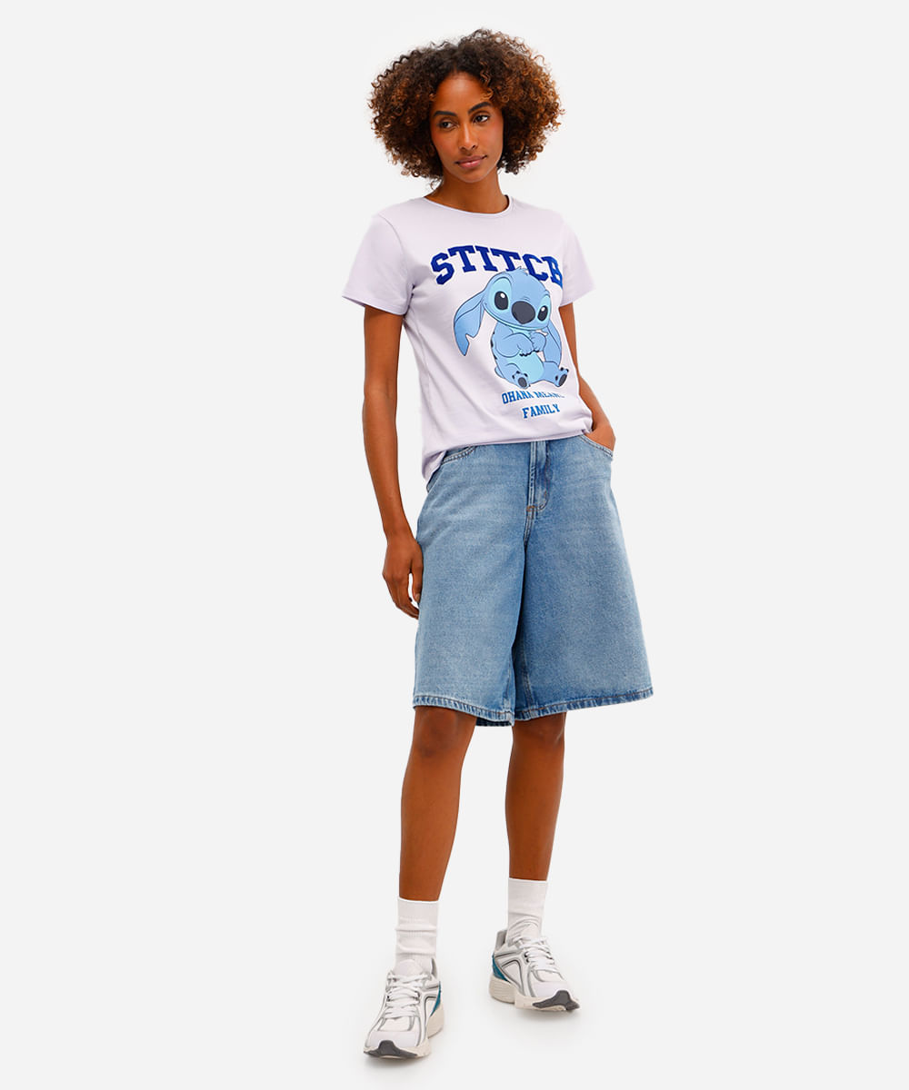 camiseta feminina de algodão stitch lilás