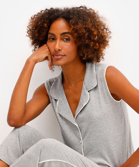 pijama americano feminino de viscose - cinza mescla