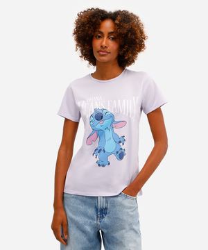camiseta feminina de algodão stitch lilás