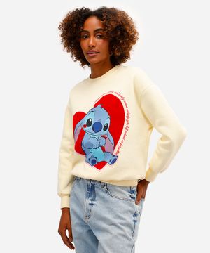 blusão feminino de moletom felpado oversized stitch texturizado amarelo