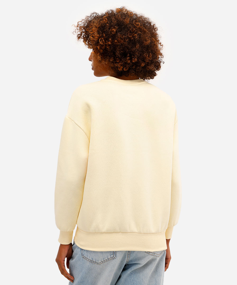 blusão feminino de moletom felpado oversized stitch texturizado amarelo