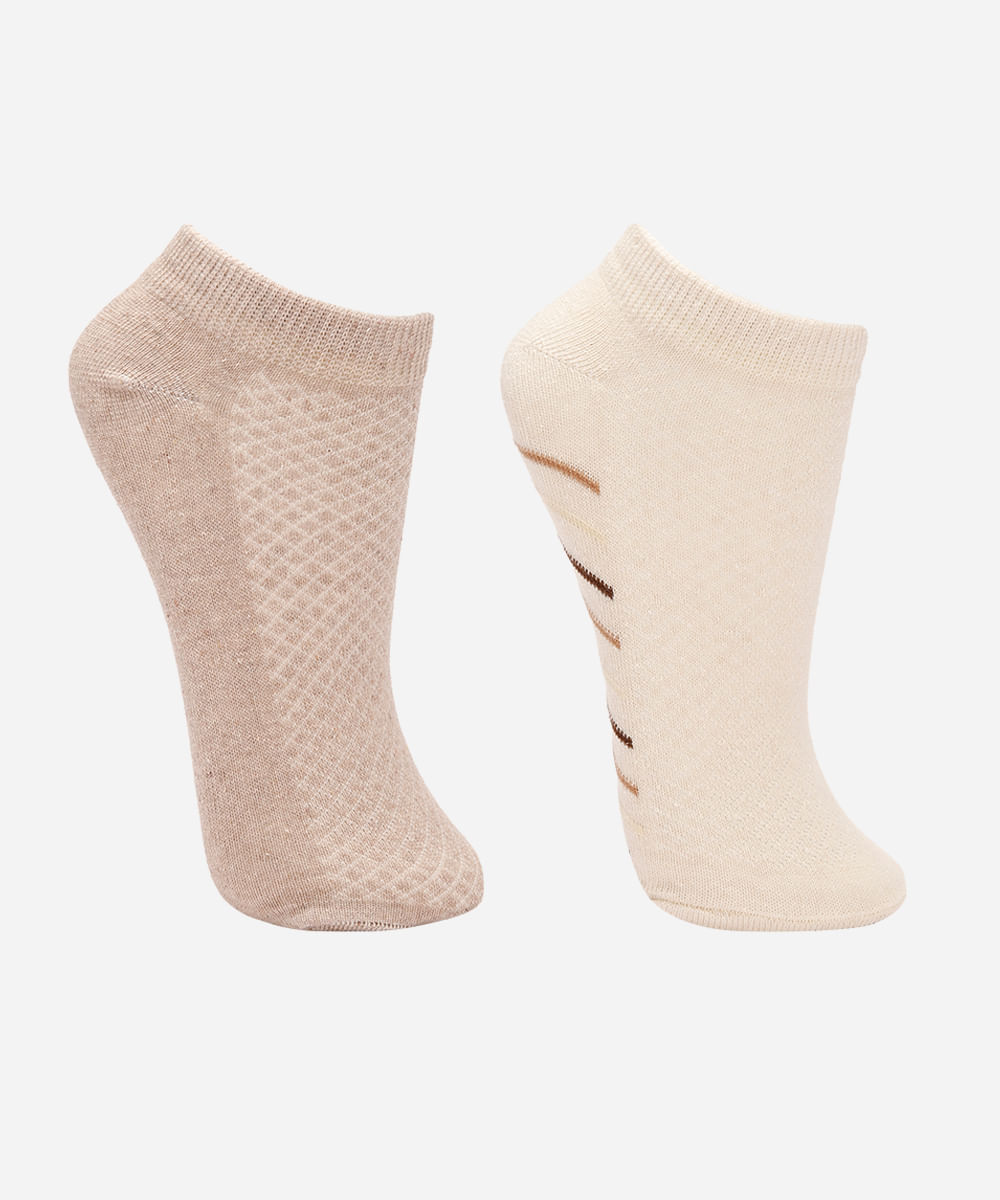 kit de 2 meias femininas jaquard colorido