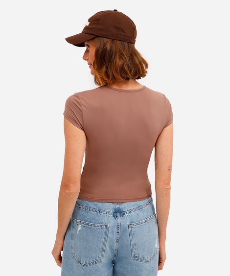 camiseta baby look feminina básica de poliamida marrom