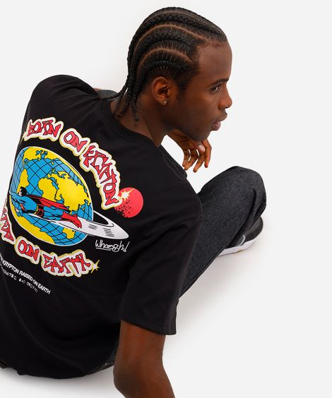camiseta masculina super homem com adesivos preta