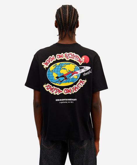 camiseta masculina super homem com adesivos preta