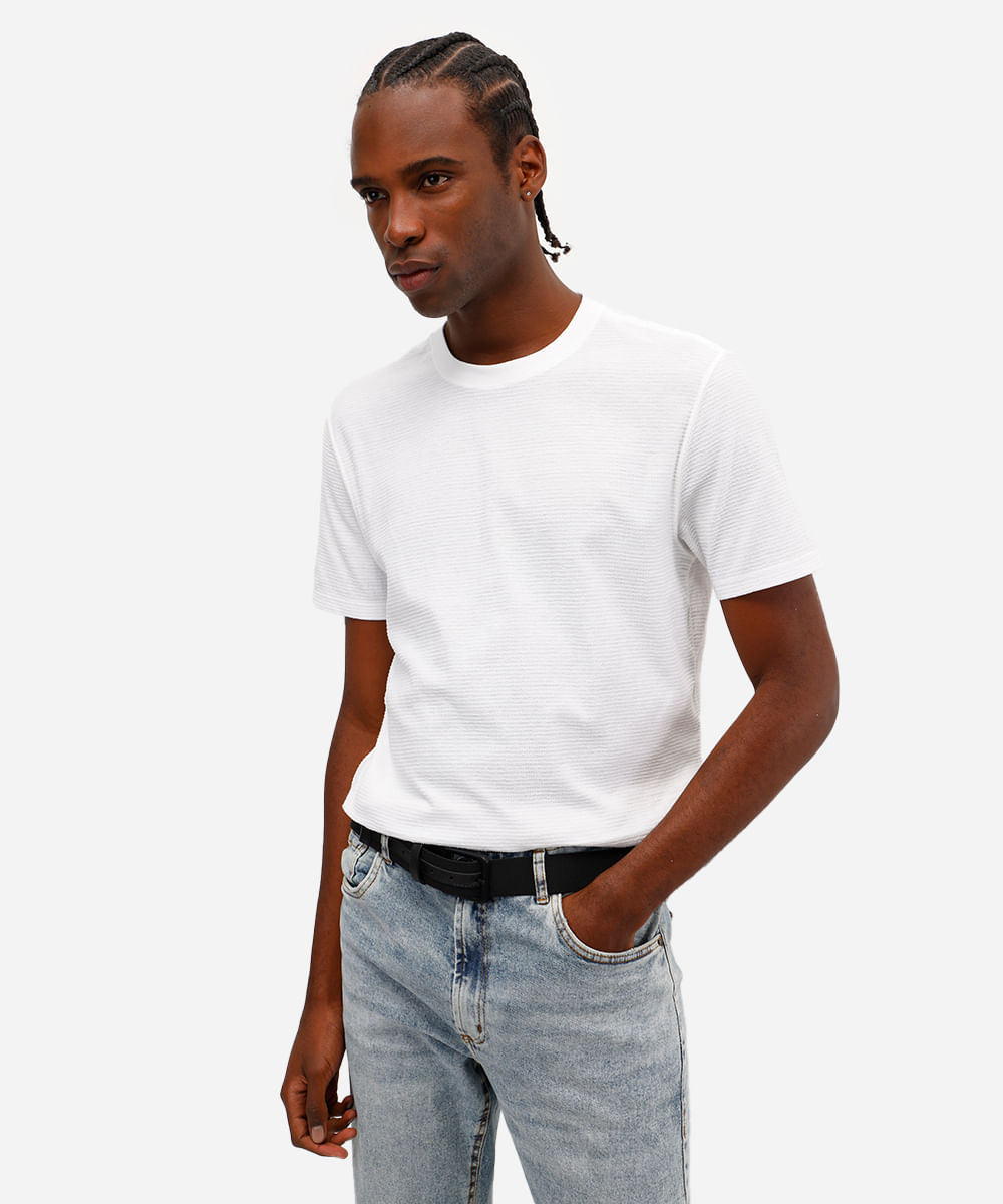camiseta masculina manga curta texturizada off white