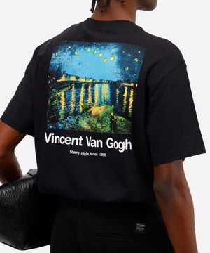 camiseta masculina de algodão vincent van gogh preta