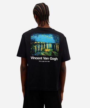 camiseta masculina de algodão vincent van gogh preta