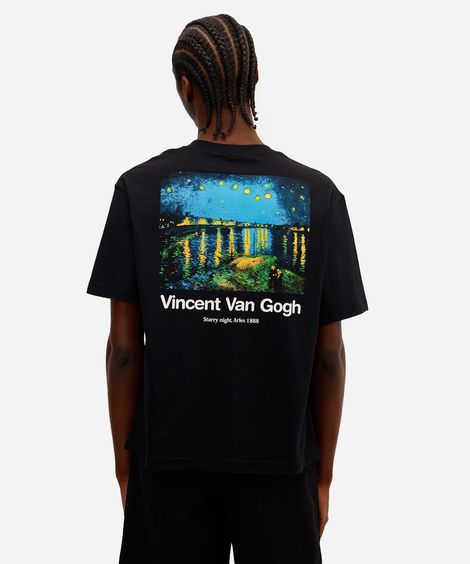camiseta masculina de algodão vincent van gogh preta
