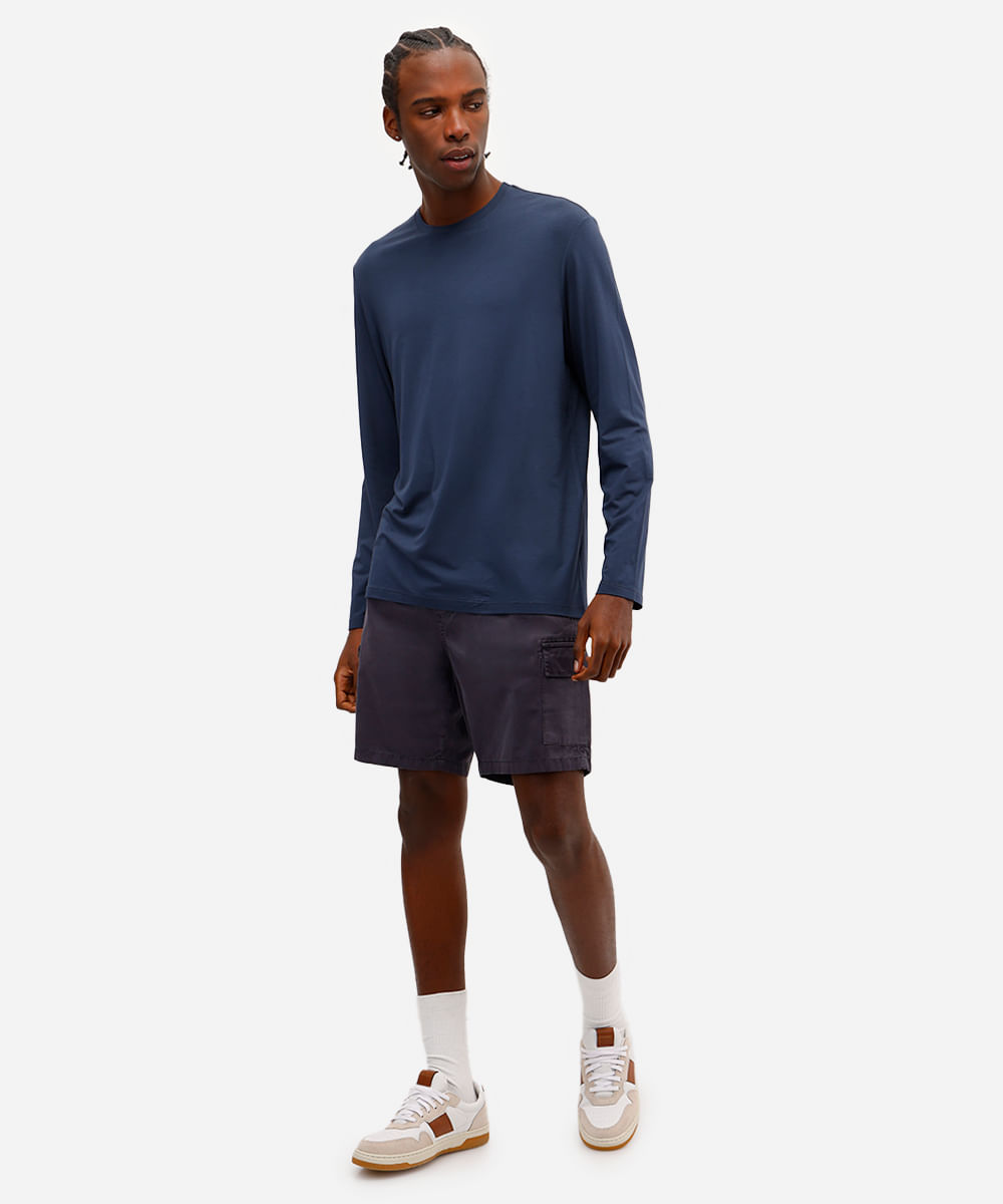 bermuda jogger masculina de sarja com bolsos cargo cinza