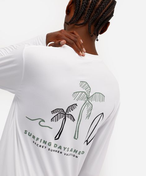 camiseta masculina manga longa com proteção uv  branca