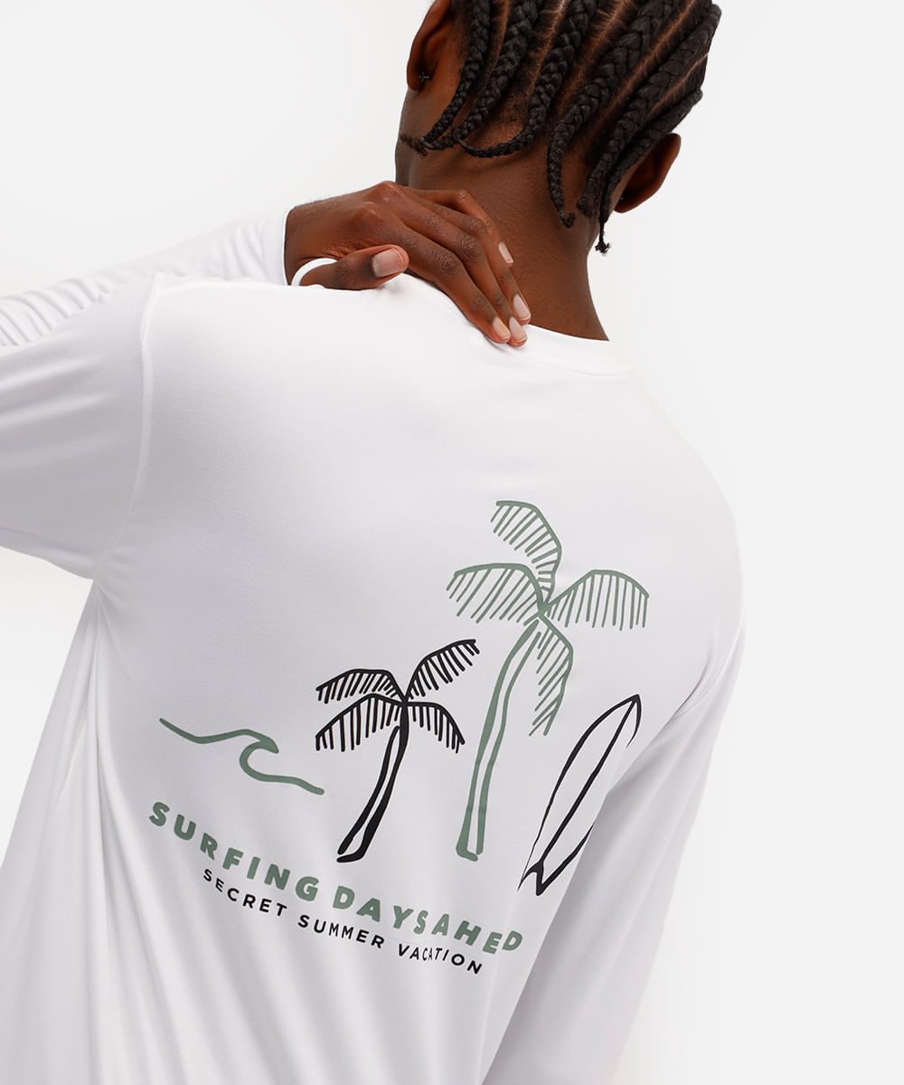 camiseta masculina manga longa com proteção uv  branca