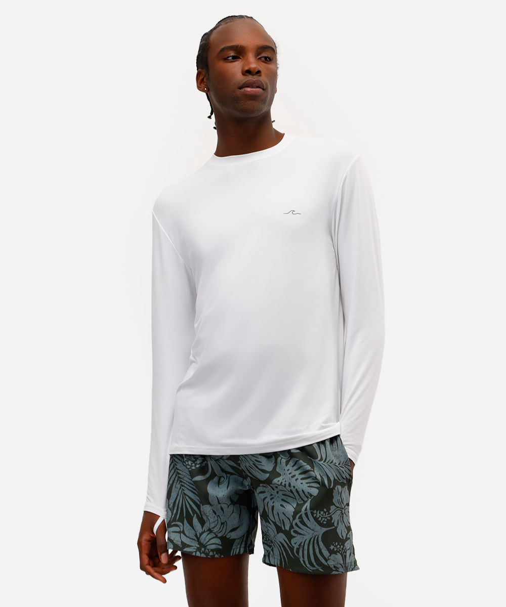 camiseta masculina manga longa com proteção uv  branca