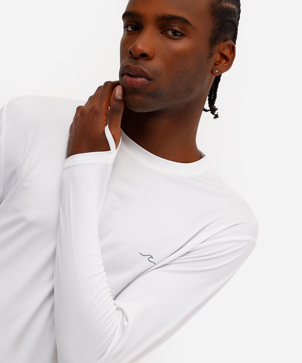 camiseta masculina manga longa com proteção uv  branca