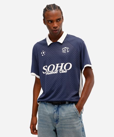 camiseta retrô unissex com gola manga curta soho azul