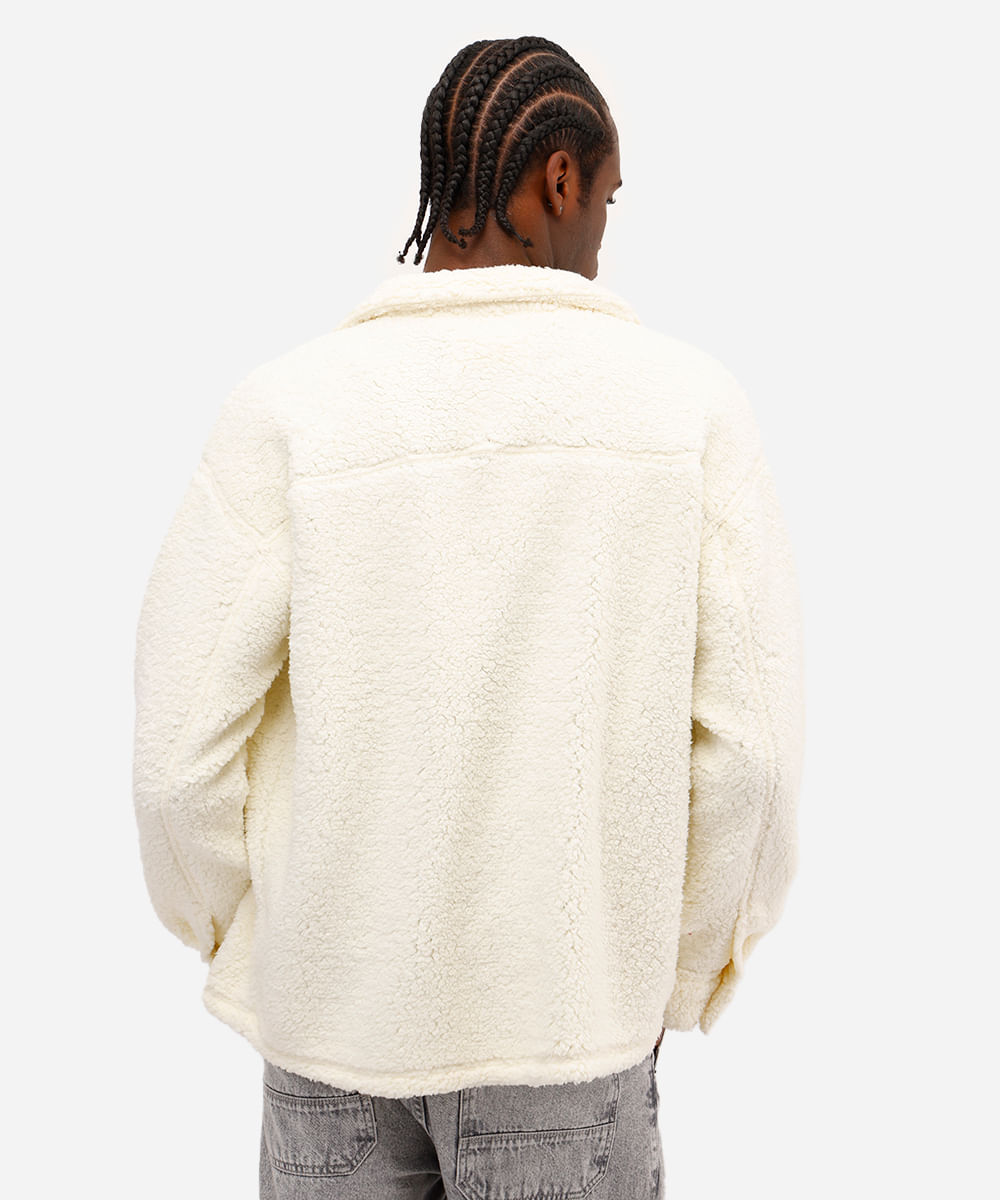 jaqueta masculina de sherpa com bolsos off white