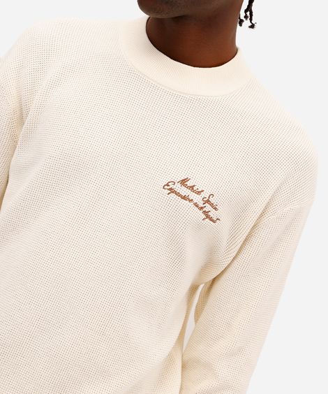 suéter masculino de tricot com bordado texturizado - off white