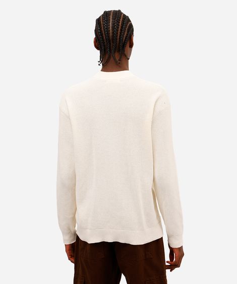 suéter masculino de tricot com bordado texturizado - off white