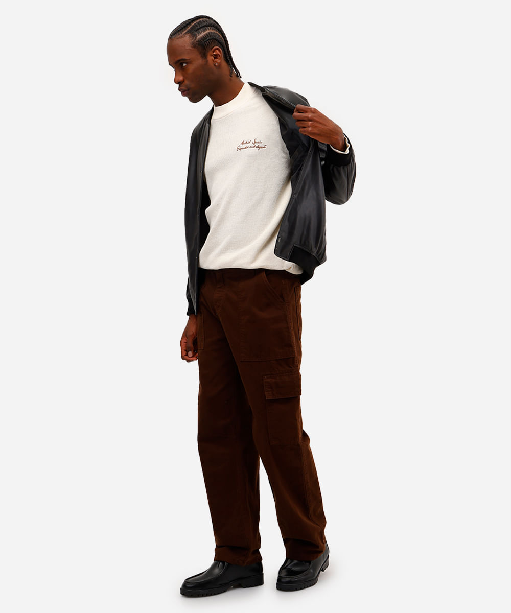 suéter masculino de tricot com bordado texturizado - off white