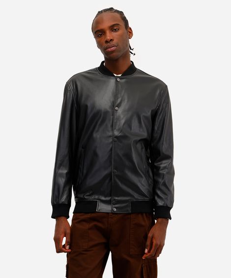 jaqueta bomber masculina de poliuretano preta