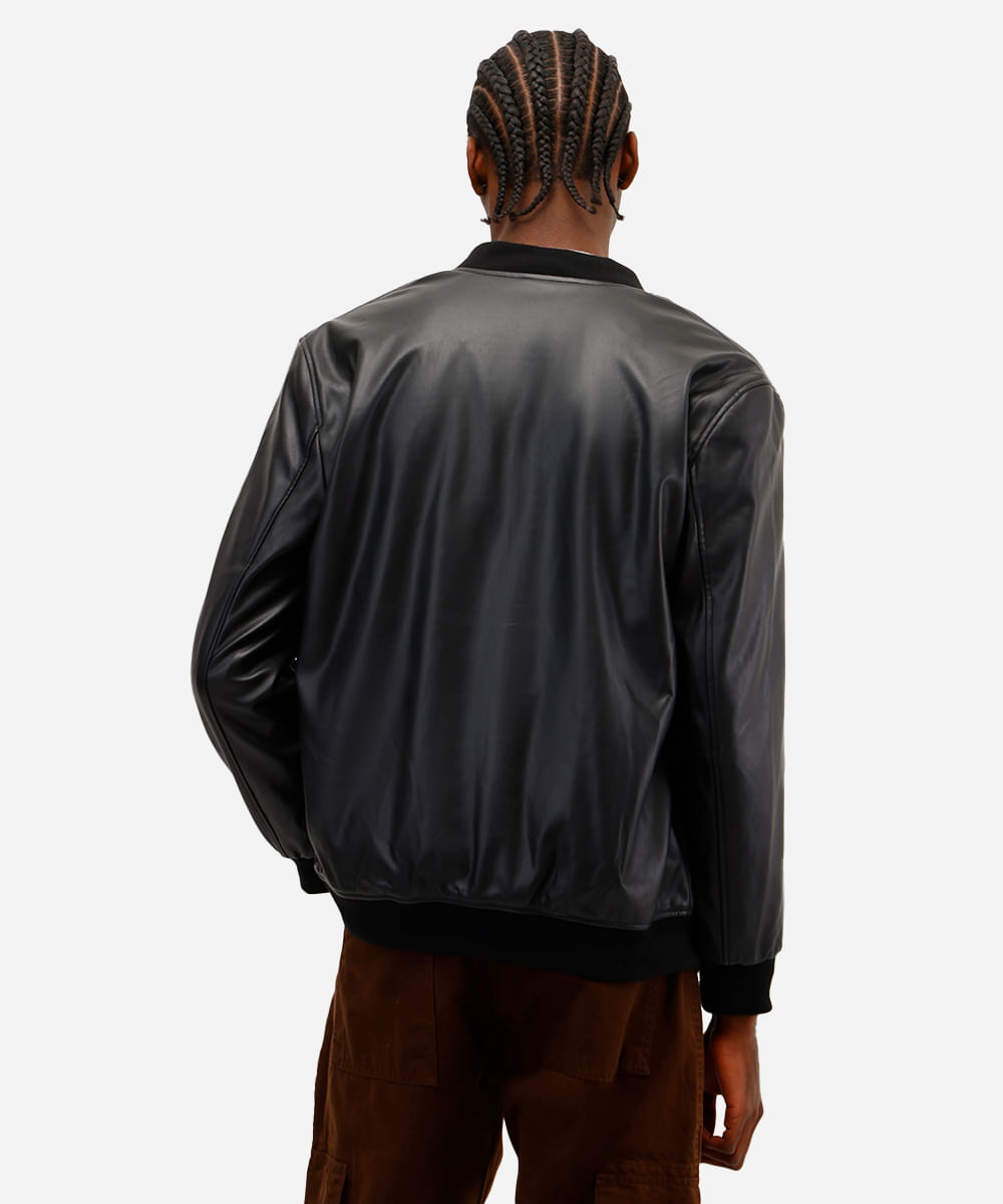 jaqueta bomber masculina de poliuretano preta