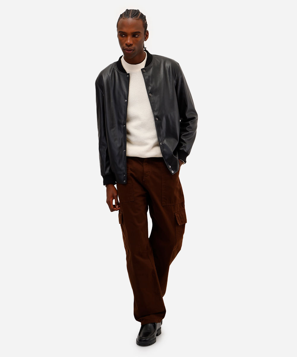 jaqueta bomber masculina de poliuretano preta