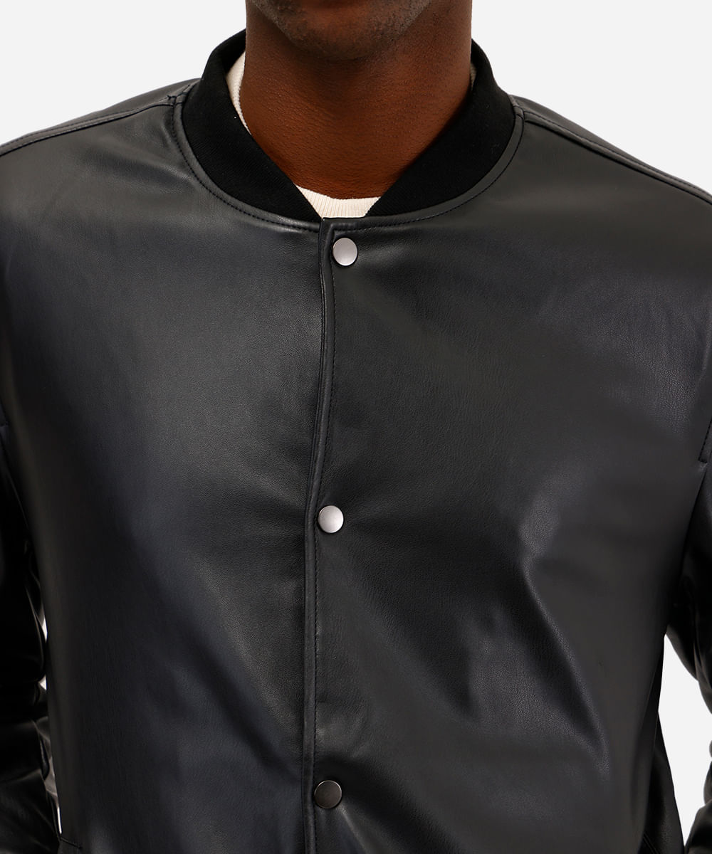 jaqueta bomber masculina de poliuretano preta