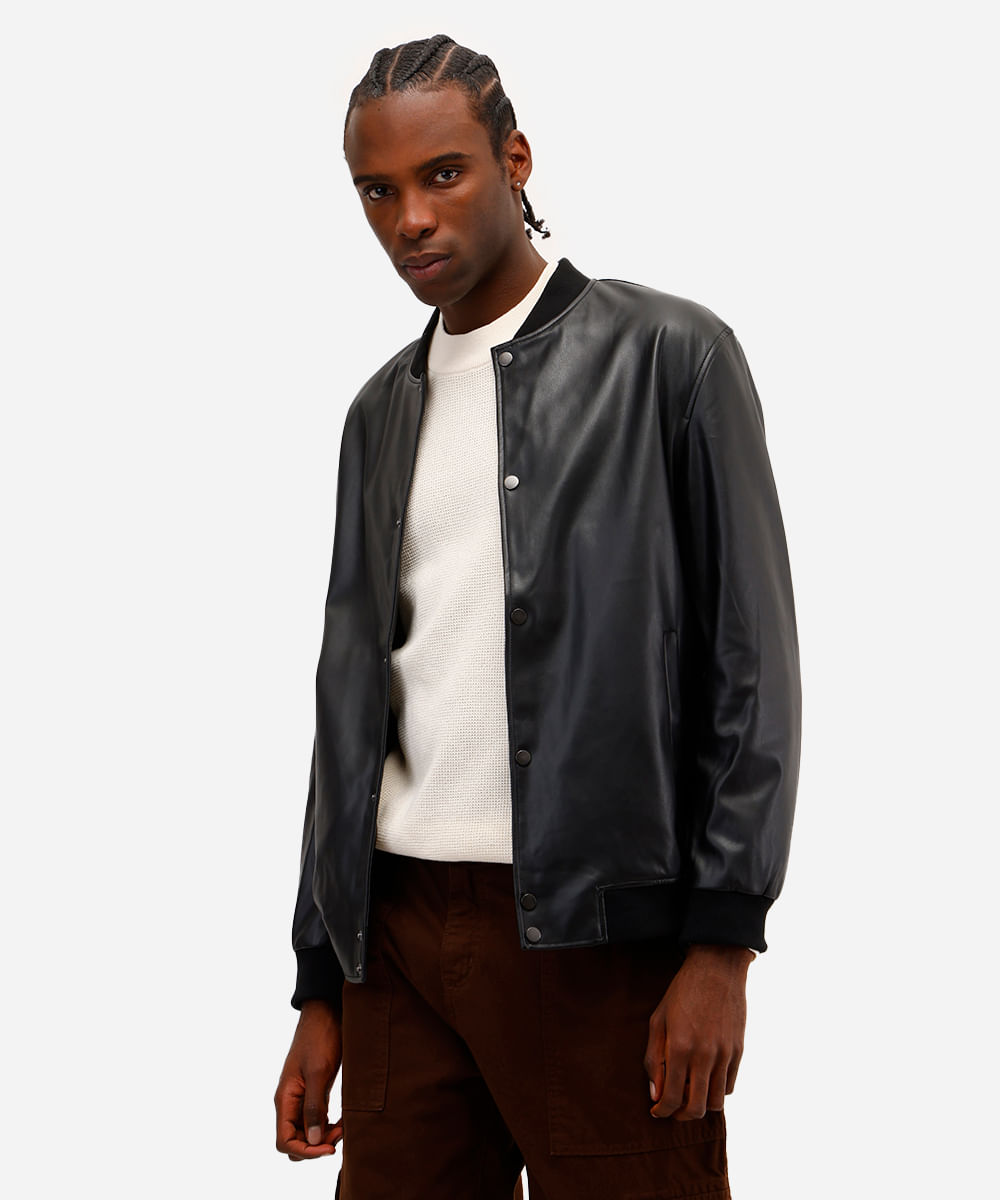 jaqueta bomber masculina de poliuretano preta