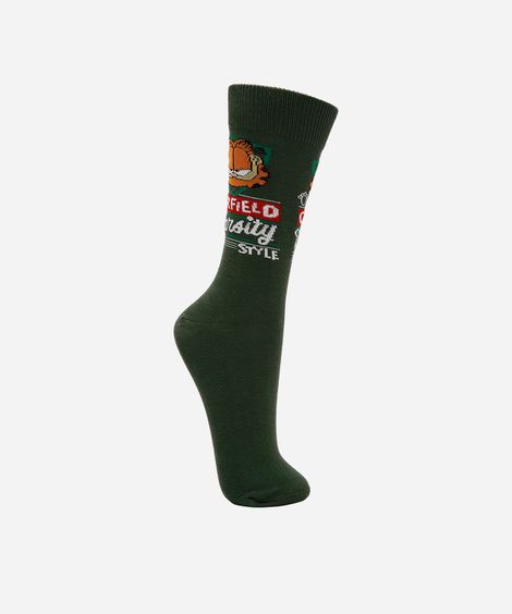 meia masculina cano longo garfield verde