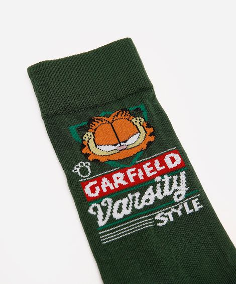 meia masculina cano longo garfield verde