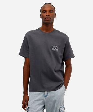camiseta masculina de algodão life truck cinza