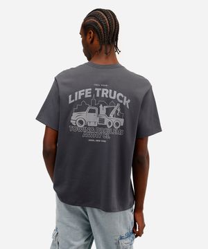 camiseta masculina de algodão life truck cinza
