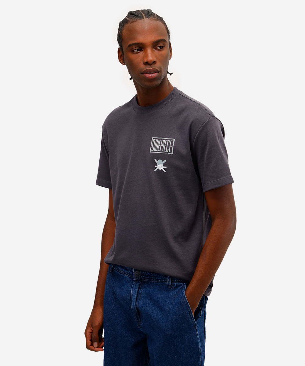 camiseta masculina manga curta one piece cinza