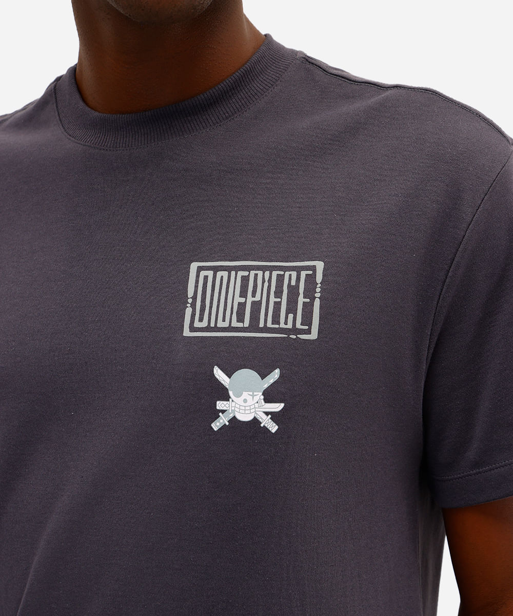 camiseta masculina manga curta one piece cinza