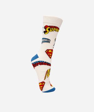 meia masculina cano alto super homem - off white