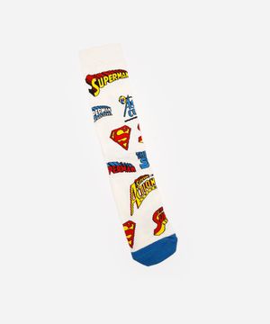 meia masculina cano alto super homem - off white