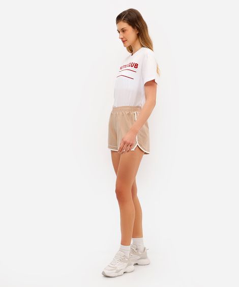 short feminino running viés duplo bege
