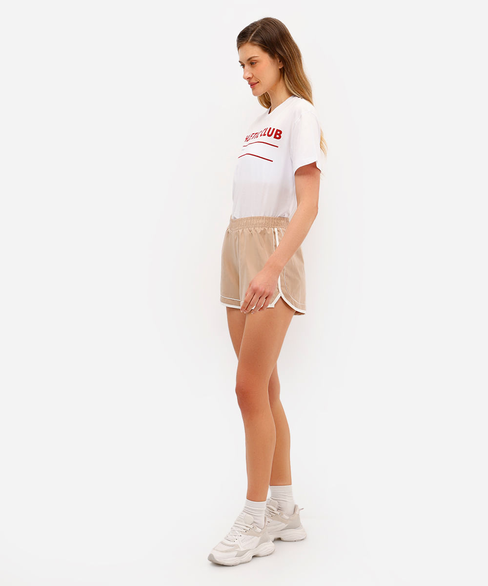 short feminino running viés duplo bege