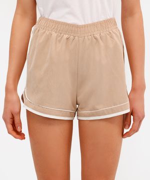short feminino running viés duplo bege