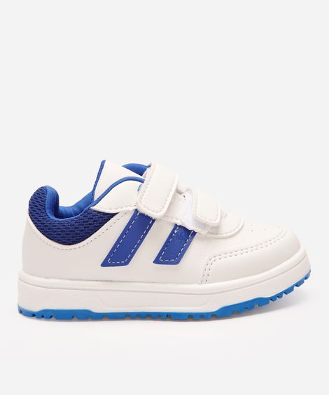 tênis casual infantil com velcro bicolor branco