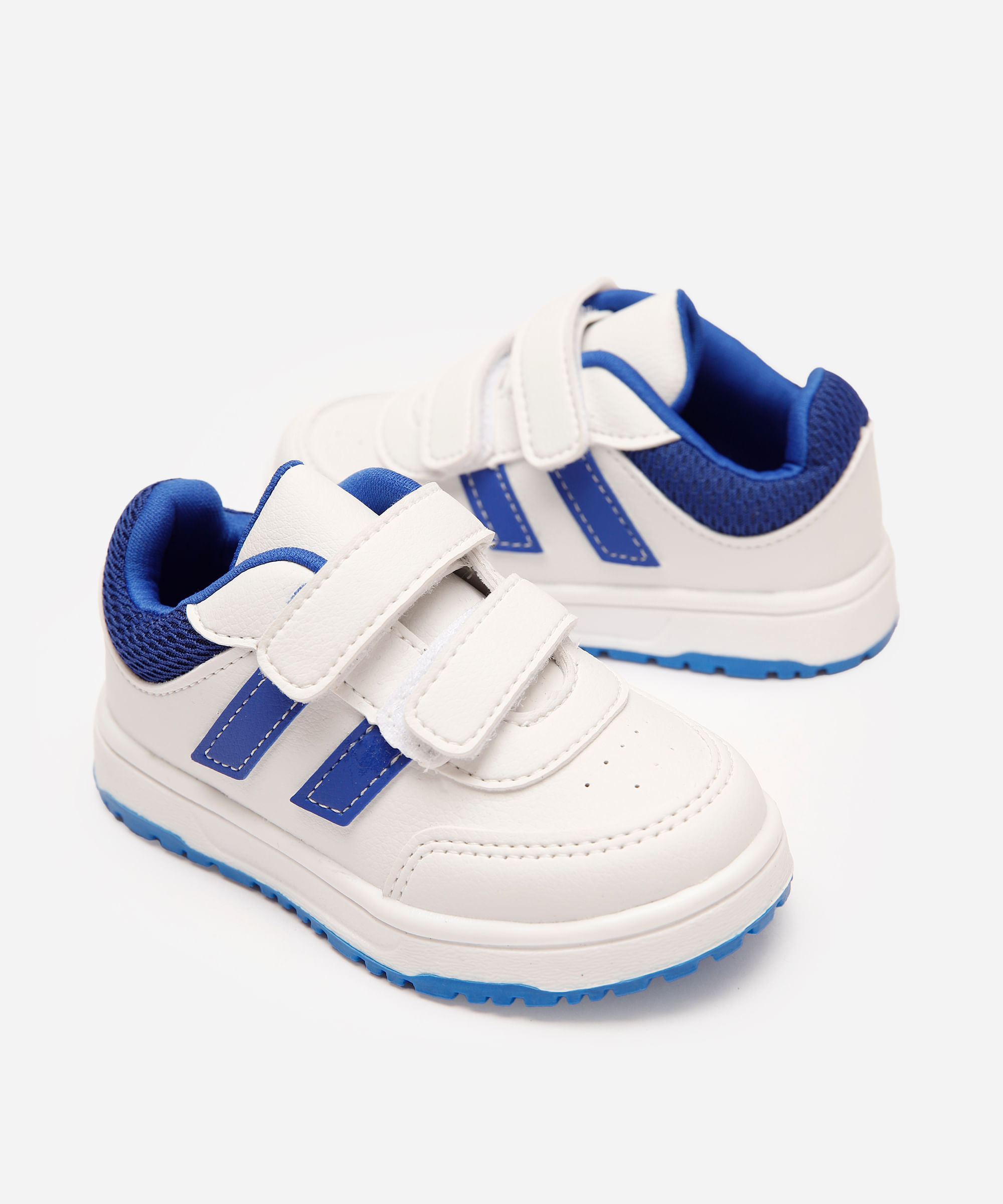 tênis casual infantil com velcro bicolor branco