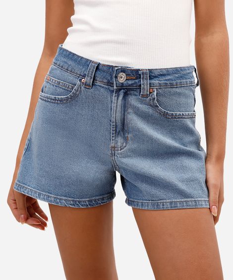 short feminino jeans cintura alta azul