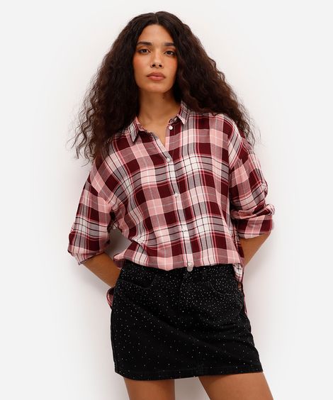 camisa feminina de viscose xadrez colorida