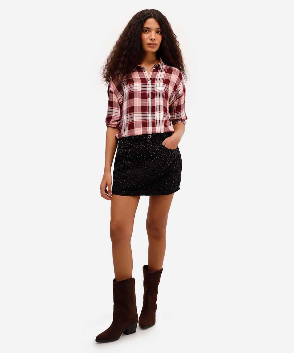 camisa feminina de viscose xadrez colorida