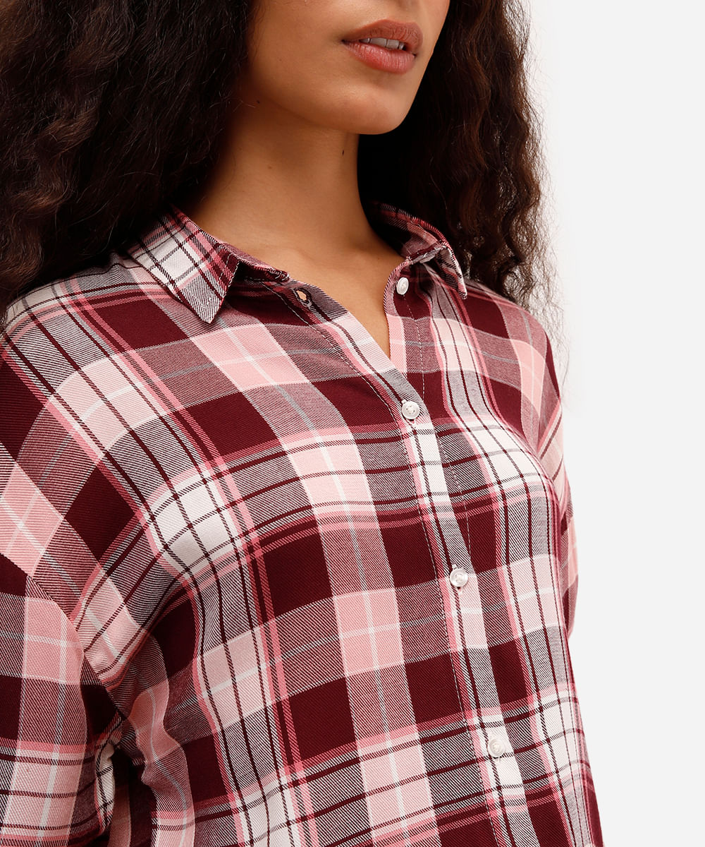 camisa feminina de viscose xadrez colorida